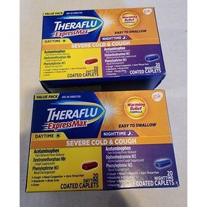 X2 Theraflu ExpressMax Severe Day/Night Cold &Cough Combo Caplets  Exp 1/23